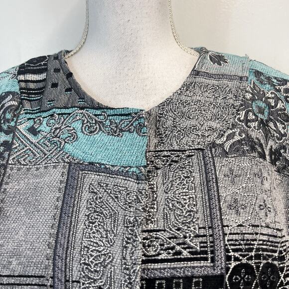 Dressbarn Open Front Blazer Jacket Plus size 18 20 Blue Silver Black Tapestry - Picture 4 of 10